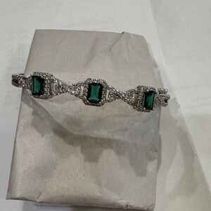 3.0 CTW Emerald and Quartz Sterling Silver Bracelet